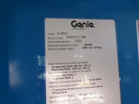 2020 GENIE S-45 XC “Xtra Capacity” – Used Telescopic Boom Lift