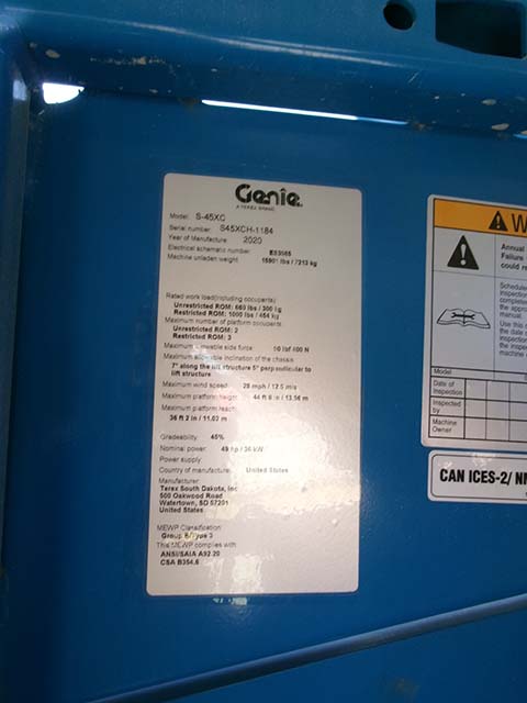 2020 GENIE S-45 XC “Xtra Capacity” – Used Telescopic Boom Lift